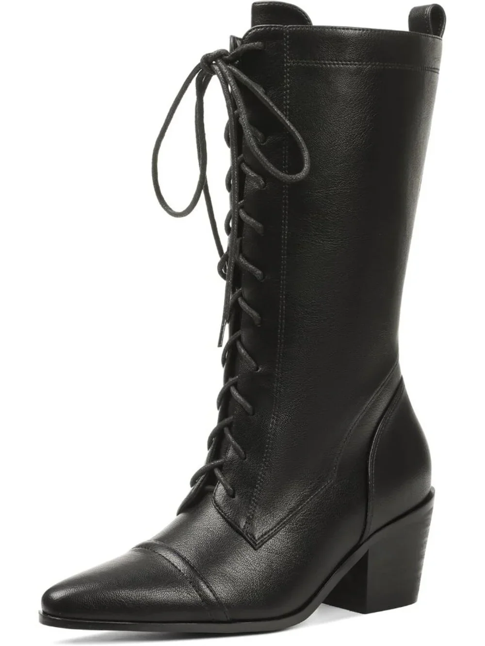 Women's Black Lace Up Chunky Heel Vintage Combat Heeled Dress Casual Boots